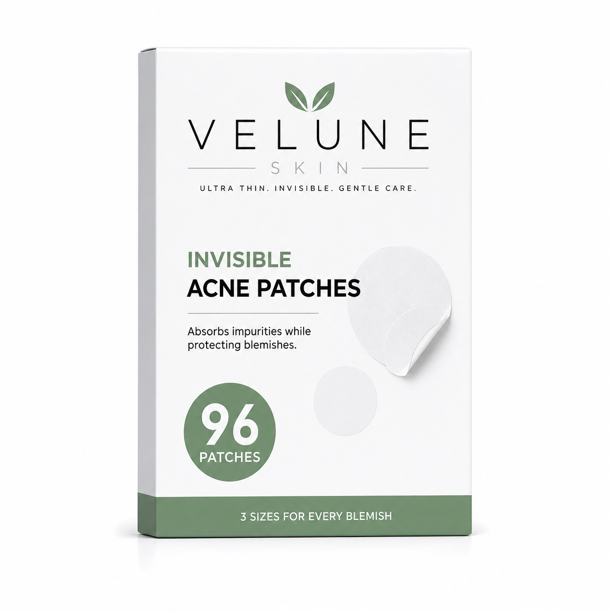 Velune Skin Invisible Acne Patches | 96 Hydrocolloid Patches (7mm, 10mm & 12mm)