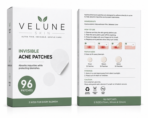 Velune Skin Invisible Acne Patches | 96 Hydrocolloid Patches (7mm, 10mm & 12mm)